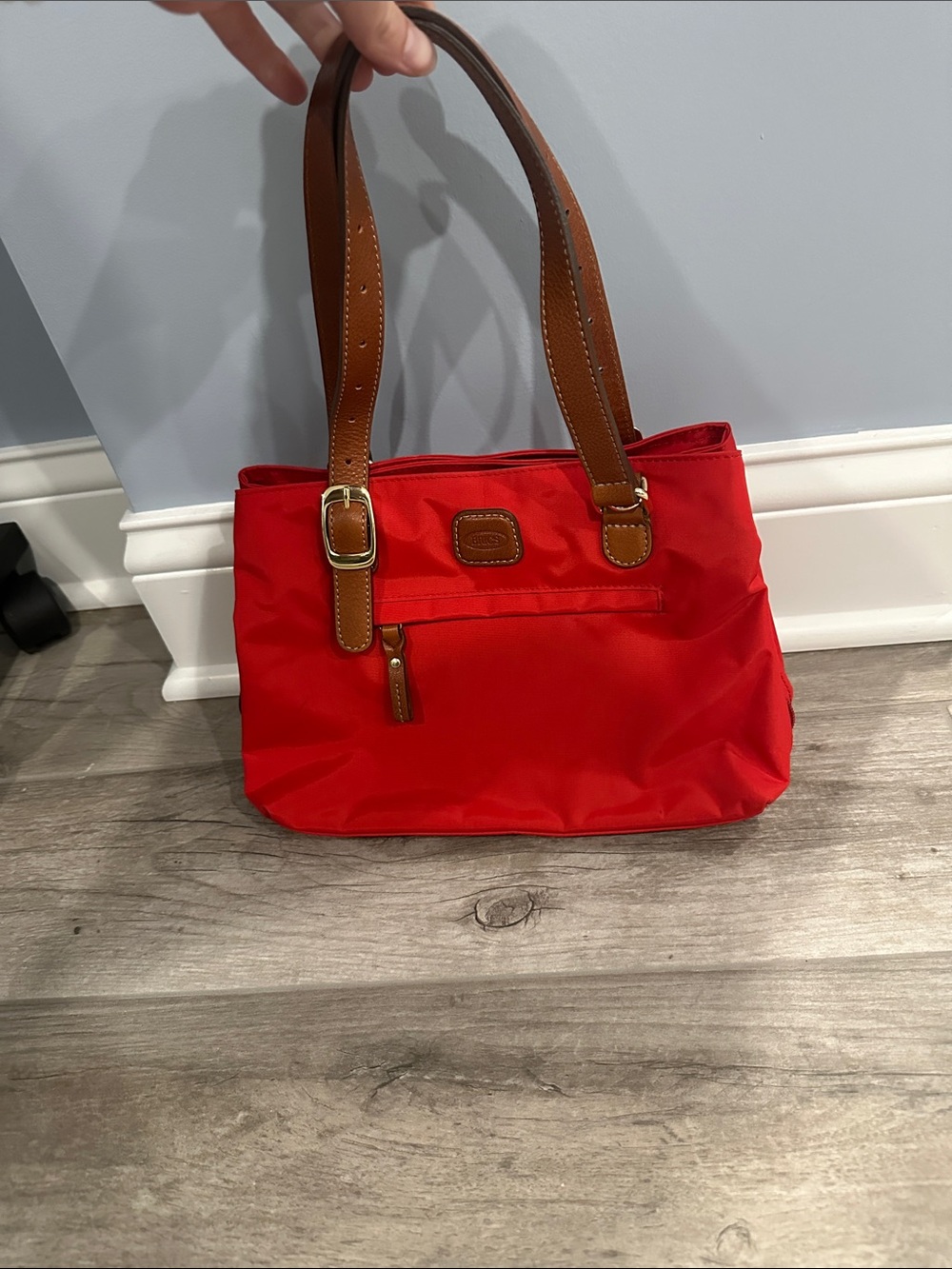 BRICS- Red Shoulder Tote with Brown Leather Straps